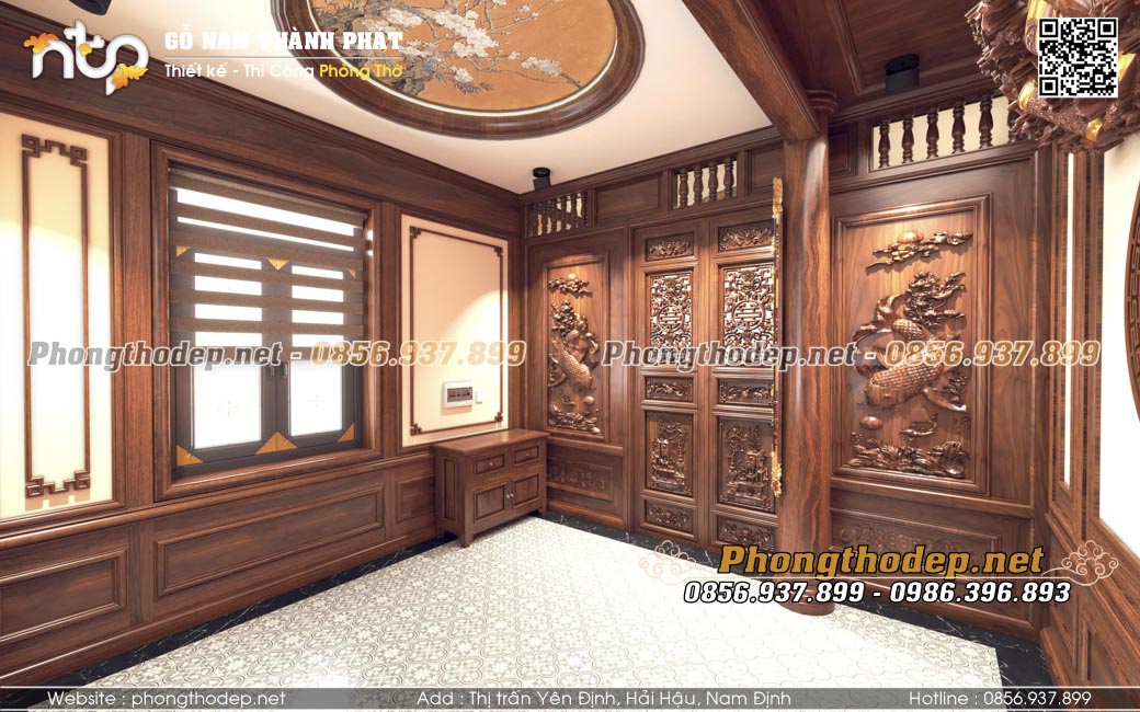 Cửa bức bàn 2 cánh trong phòng thờ gia tiên